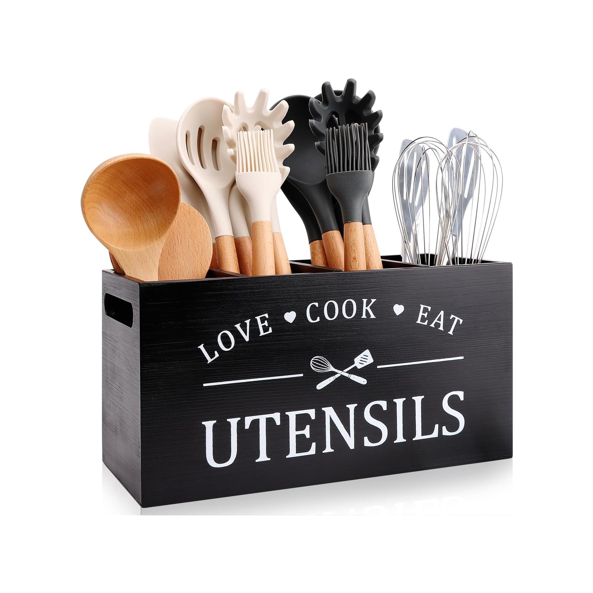 Black Farmhouse Utensil Holder for Kitchen Counter