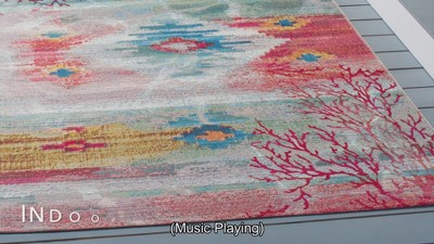 Layla Barbados Light Blue & Pink 8'x10' Synthetic Outdoor Rug