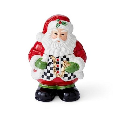 Spode Christmas Tree Black & White Santa Candy Jar - 8-Inch Ceramic Candy Storage Jar with Lid - Decorative Christmas Cookie Container