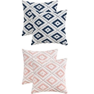 REGALWOVEN 4 Pcs Geometric Pattern Soft Short Plush Decorative Throw Pillow Covers - 1 of 4