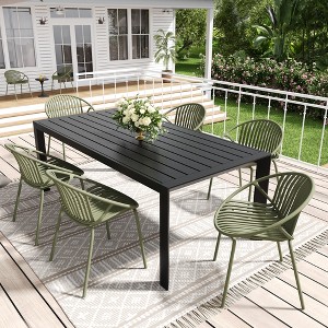 Christopher Knight Home Paddy 7 Pieces Outdoor Modern Metal and Polypropylene Dining Set with Stackable Chair - 1 of 4
