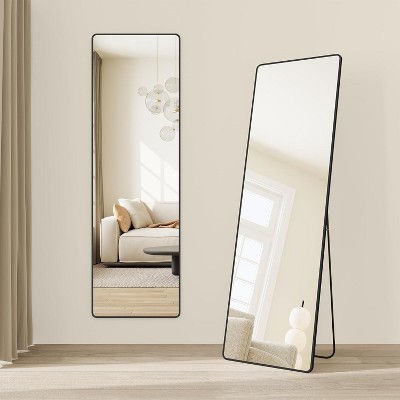 63 x 20 Inches, Rectangle Full Body Mirror with Stand, Aluminum Alloy Frame Floor Mirror, Tempered Glass