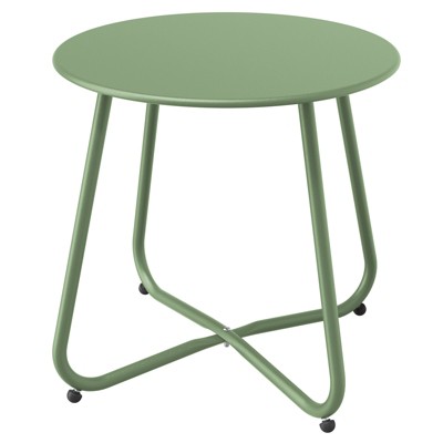 DOMETOUR Steel Outdoor Side Table Round Patio End Table with Adjustable Feet, Elegant Portable End Table for Garden Balcony Yard