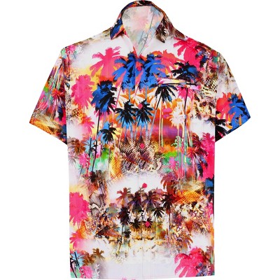 LA LEELA Mens Hawaiian Shirts Short Sleeve Button Down Shirt Men's Party Shirts Casual Vacation Island Shirts for Men M Forest Fine Arts, Multicolor