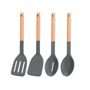 Itopfox Pack of 4 Silicone Cooking Utensils Set with Wooden Handle, Non Stick Spatulas and Heat Resistant Slotted Spoons for Frying, Serving, Turning - 1 of 4