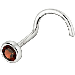 Jewelry Avalanche 22G 14K Gold Bezel-set Garnet Nose Screw Nose Stud - 1 of 3