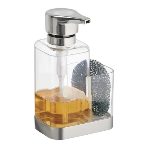 mDesign Kitchen Soap Dispenser Pump, Sponge, Scrubby and Dish Brush Caddy