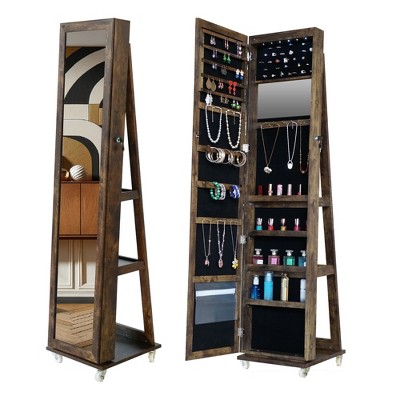 CAVINAS Mirror Jewelry Cabinet Full Length Mirror 360° Swivel Jewelry Cabinet Jewelry Armoire Organizer with Mirror