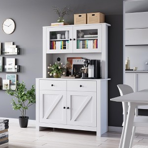 Kitchen Pantry Storage Cabinet with Microwave Stand & Coffee Bar Cabinet,Freestanding Hutch Cabinet with 4Doors - 1 of 4