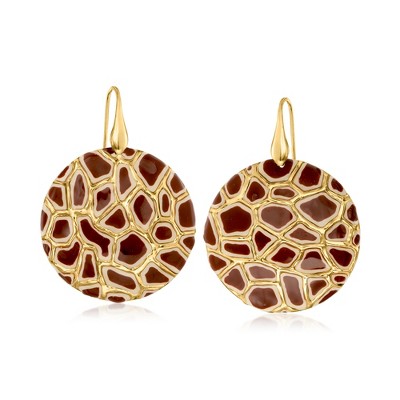 Ross-Simons Italian Giraffe-Print Enamel Drop Earrings in 18kt Gold Over Sterling
