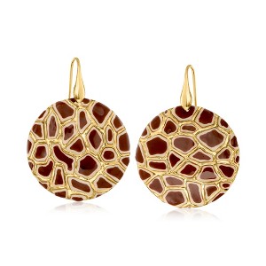 Ross-Simons Italian Giraffe-Print Enamel Drop Earrings in 18kt Gold Over Sterling - 1 of 4
