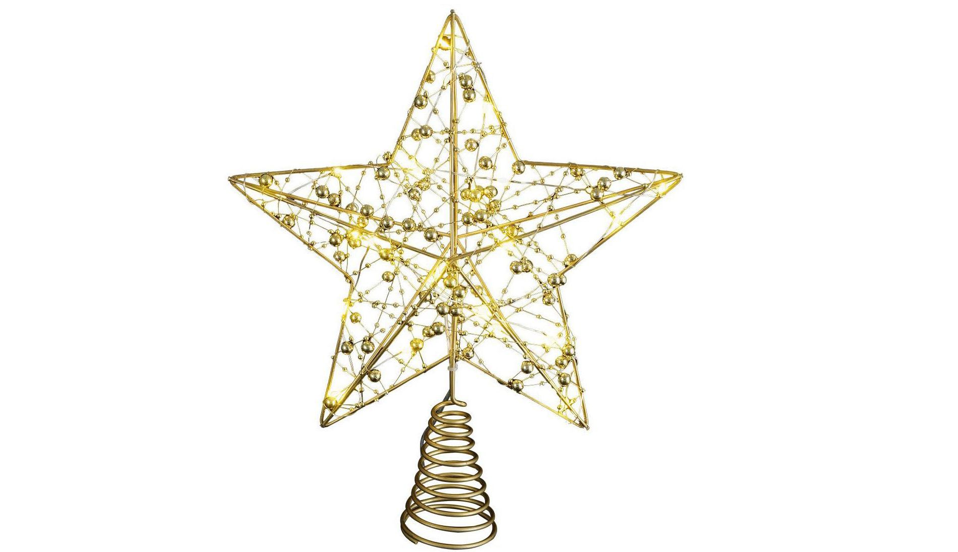 Aoibox 1 Piece 12 x 10 Inch Gold Metal Hollow Star Christmas Tree Topper with 30 Warm White LED Lights for Holiday Indoor Decor