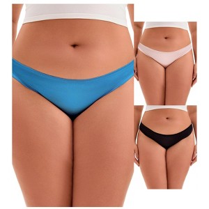 INSPIRE CHIC 3 Packs Women's Low Waist Panties Hi-Cut Frill Trim Satin Full Coverage Briefs, Available in Plus Size - 1 of 4