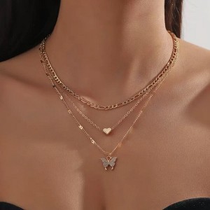 HTUTWOO Stackable Layered Necklace, Butterfly Pendant Necklace, Heart Shaped Choker and Chunky Chain, Jewelry Gift for Women - 1 of 4