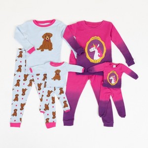 Leveret Girls Cotton Pajamas with Matching Doll Outfit – 2 Pack – Puppy & Pink Unicorn - 1 of 4