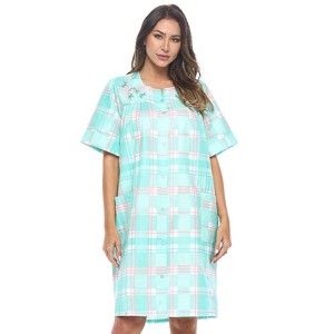 Casual Nights Women's Snap front House Dress Short Sleeve Woven Duster Housecoat Lounger Robe - 1 of 4