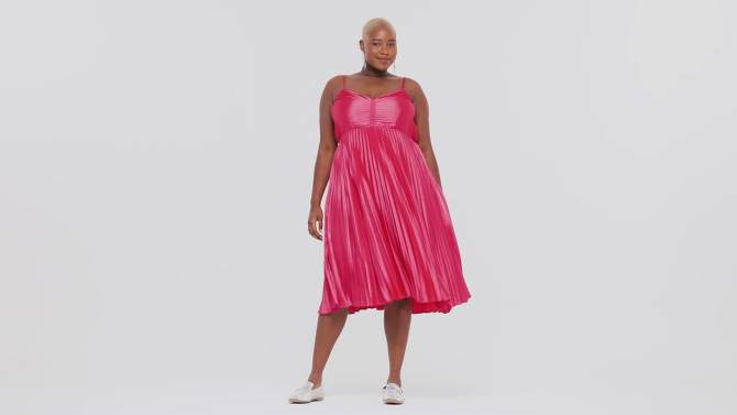 Women's Pleated Satin Midi A-Line Dress - Ava & Viv™ , 2 of 5, play video