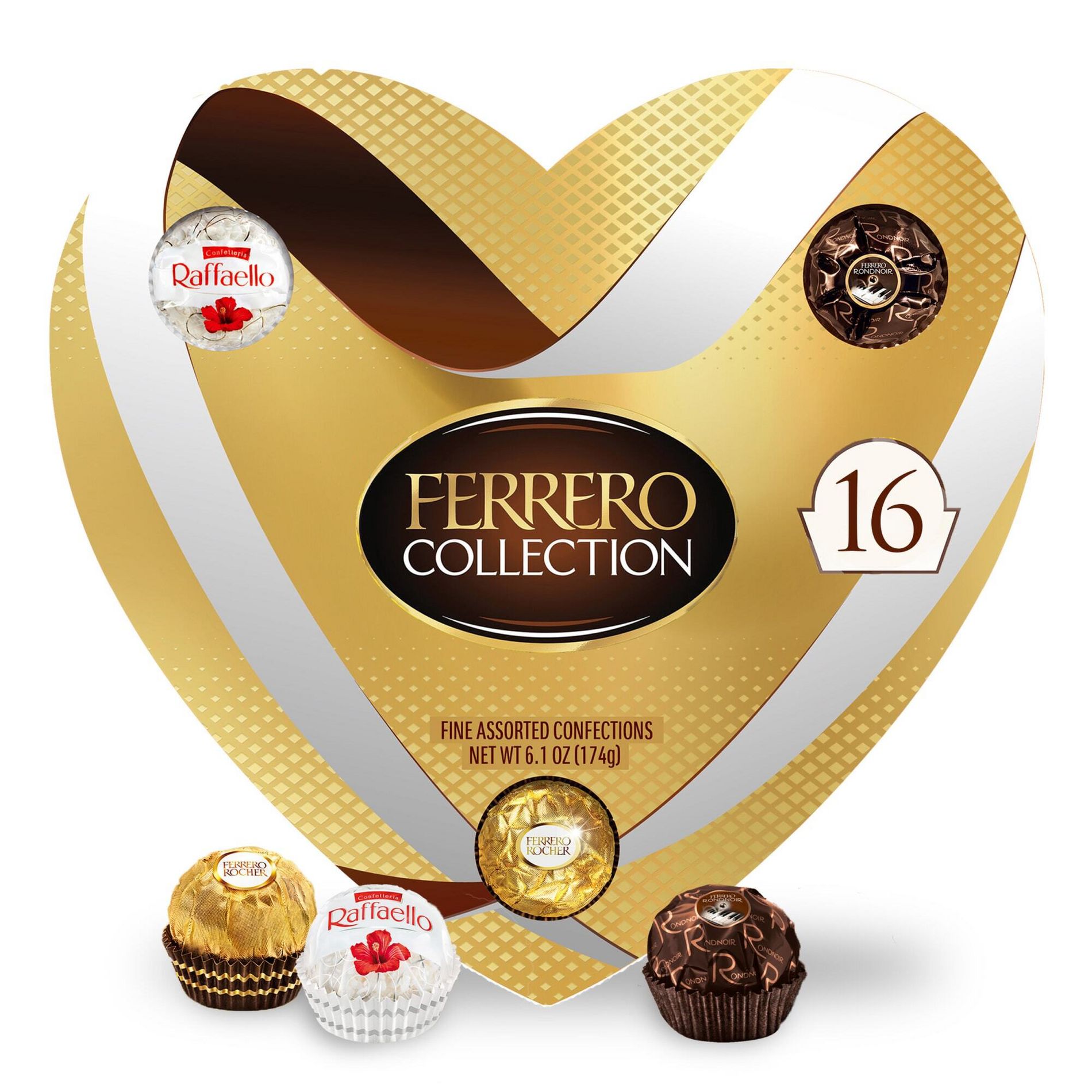 Ferrero Collection Premium Assorted Hazelnut Milk Chocolate Dark Chocolate and Coconut Valentine’s Day Heart Gift Box - 6.1oz/16ct
