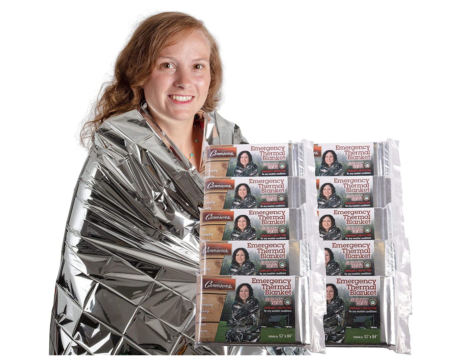 Grizzly Gear Emergency Thermal Blanket 10 Pack Set- 7 x 4 1/3 Ft- Thermal Mylar, Insulated, Heat Resistant, Weatherproof and Tearproof Survival