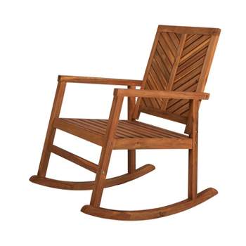 Ned Modern Chevron-Back Acacia Wood Patio Outdoor Rocking Chair - JONATHAN Y