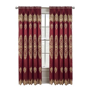 RT Designers Collection Dayton Emb Attached Valance Backing Blackout Window Curtains 50" x 84" Burgundy/Gold - 1 of 4