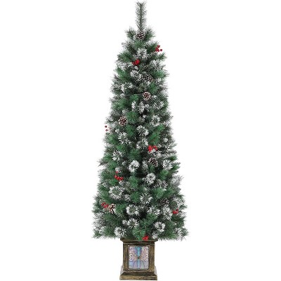 6FT Potted Christmas Tree with 140 Warm Led Lights Artificial Christmas Tree Outdoor Decor Ninjas Light Box Pencil Tree Sticky Chalk Tree Body 1 Pack
