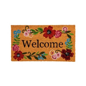 Evergreen Floral Framed Welcome Indoor Outdoor Natural Coir Doormat 1'4"x2'4" Brown - 1 of 4