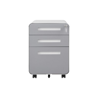 INFURNIC Decorative Storage Cabinet 3 Drawer Mobile File Cabinet with Lock for Office or Home Use, White and Gray, 21"*18"*24"