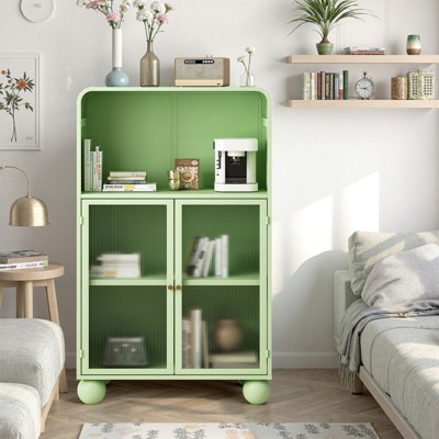 GlasFlength Decorative Storage Cabinets Modern Sideboard Cabinet with Doors and Shelves, for Living Room, Dining Room, Green, 27.56"*13.78"*45.28"