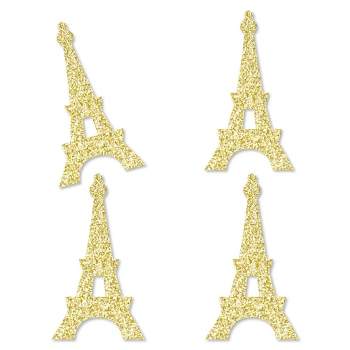 Big Dot of Happiness Gold Glitter Eiffel Tower - No-Mess Real Gold Glitter Cut-Outs - Paris Themed Baby Shower or Birthday Party Confetti - Set of 24