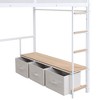 CAVINAS Full Size Loft Bed Modern Metal Bed Frame with Desk, 3 Linen Drawers, LED and Guardrail for Bedroom - 3 of 4