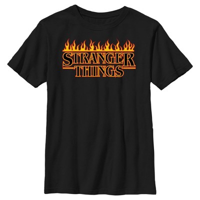 Boy's Stranger Things Retro Flame Logo T-shirt - Black - Large : Target