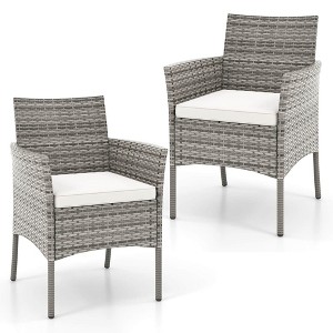 Costway Set of 2 Patio Rattan Arm Dining Chair Cushioned Sofa Furniture White - 1 of 4