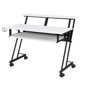 PAGED Computer Desk Modern Simple Music Desk with Open Shelves, Keyboard Tray and Hooks for Work - 1 of 4