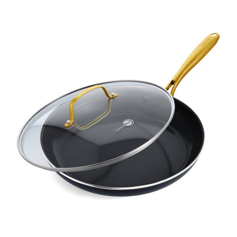 Reserve Ceramic Nonstick 12 Frypan with Lid and Helper Handle | Black with  Gold-Tone Handles