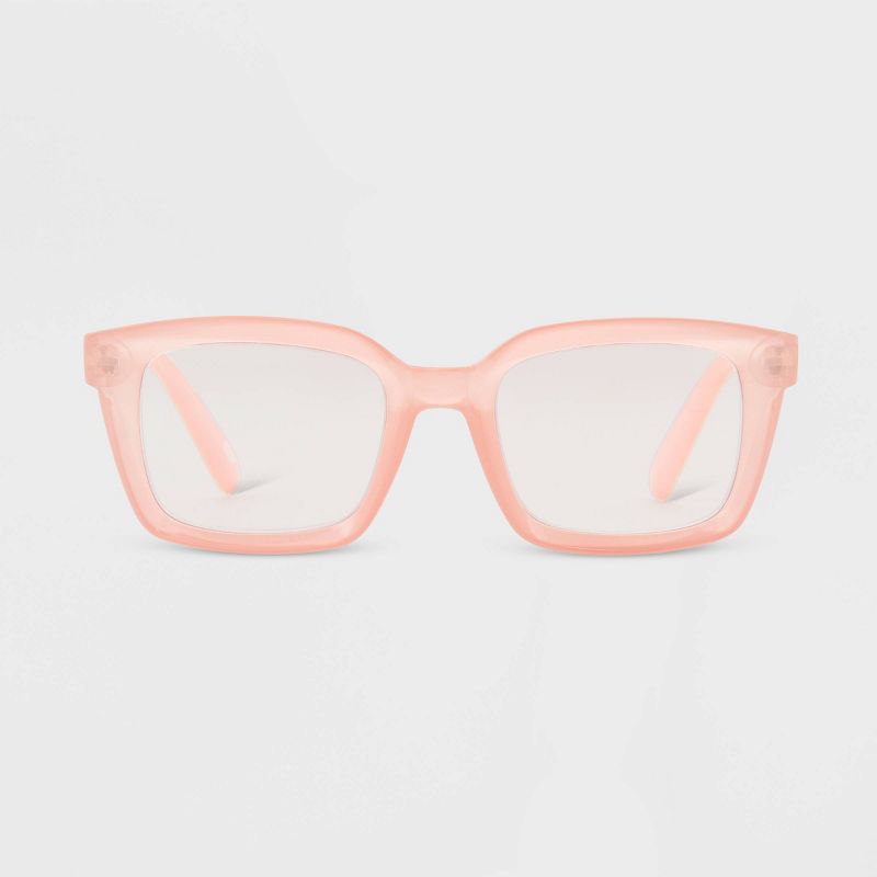 Women's Shiny Plastic Rectangle Blue Light Filtering Reading Glasses - Universal Thread™ Rose Pink, 1 of 4