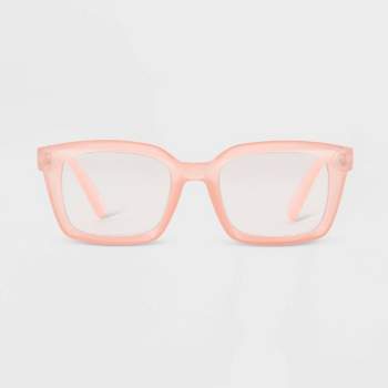 Women's Shiny Plastic Rectangle Blue Light Filtering Reading Glasses - Universal Thread™ Rose Pink