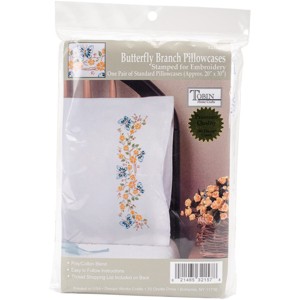 Tobin Stamped For Embroidery Pillowcase Pair 20"X30"-Butterfly Branch - 1 of 3