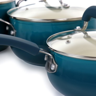 Teal 8-Piece Nonstick Aluminum Cookware Set with Ceramic Interior