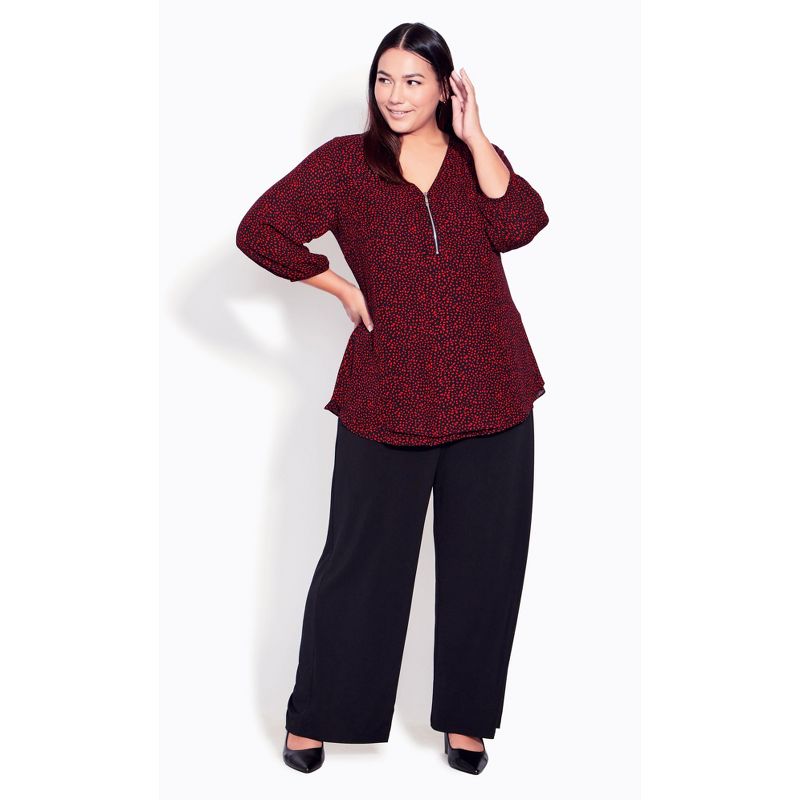 Women's Plus Size Meila Zip Print Top - red fleck | AVENUE, 2 of 6