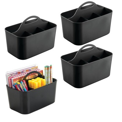 mDesign Small Plastic Storage Caddy Tote for Desktop Office Supplies, Light Gray
