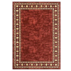 2 x 6 ft Polyester Grey Rectangular Laundry Bathroom Kitchen Geometric Bordered Modern Machine Washable Runner Rug - 1 of 4