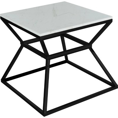 Black Metal Frame Square Marble Side Table