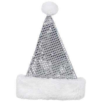 Northlight Unisex Adult Sequined Christmas Santa Hat with Cuff  - One Size - Silver and White