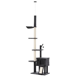 106" Huge Cat Tree Floor-to-Ceiling, Cat Climbing Tower, Kitty Activity Center with Scratching Post Board, Hammock, Hanging Ball - 1 of 4