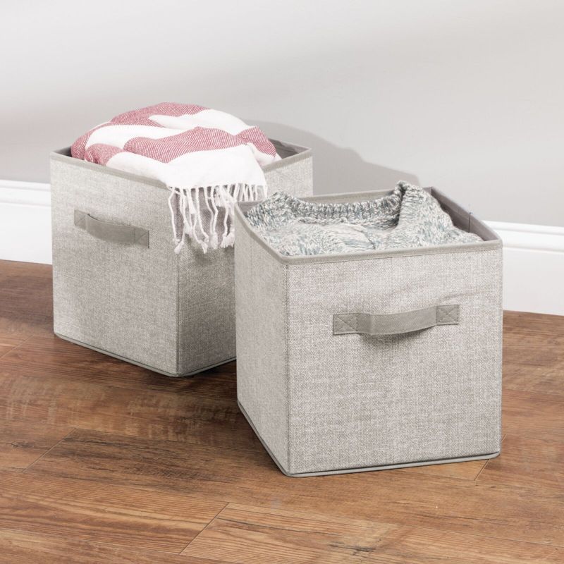 mDesign Small Fabric Closet Organizer Cube Bin with Front Handle, 3 of 10