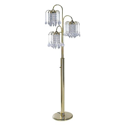 63" Antique Metal Floor Lamp with 3 Lights and Crystals Gold - Ore International