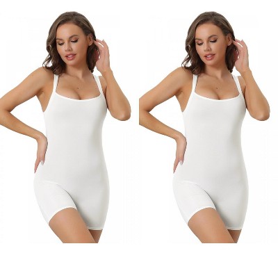 Allegra K Women's Square Neck Tummy Control Bodycon Rompers Sleeveless Shorts Body Shapers 2 Packs
