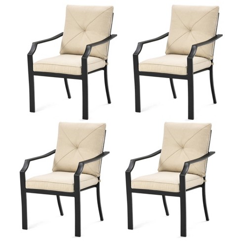 Costway 4 PCS Patio Dining Chairs Stackable Removable Cushions Garden Deck