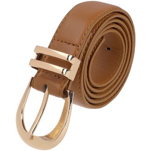 INSPIRE CHIC Gender Neutral Gold Buckle Pure 1.1" Width Faux Leather Waistband Belts 1Pc - 1 of 4